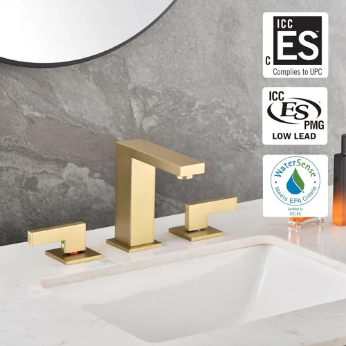 Miniatura 2 de sumerain Grifo de baño de 8 pulgadas de oro cepillado, grifo de lavabo de 2 manijas de latón sólido, con manguera de conexión rápida
