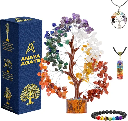 Miniatura 14 de Árbol de la vida de 7 chakras de cristal ANAYA AGATE – Árboles Bonsái de piedras preciosas curativas hechas a mano para decoración del hogar