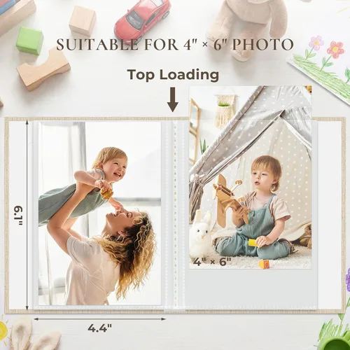 Miniatura 2 de Vienrose Álbum de fotos de bebé pequeño de 4 x 6 pulgadas, paquete de 2 mini libros de fotos con cubierta de lino, 26 páginas con capacidad para 52