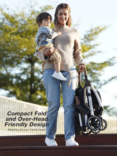Miniatura 8 de Babideal Cochecito de viaje ligero para bebé, cochecito auto plegable con toldo grande, asiento reclinable operado con una mano, soporte para tazas