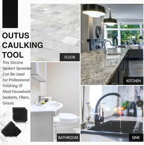 Miniatura 6 de Outus Set de 2 herramientas de calafateo, herramienta de sellado de silicona y lechada para baño, cocina y piso (negro)