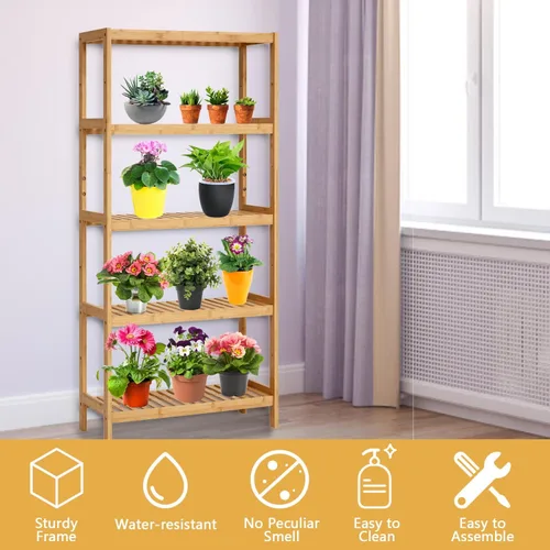 Miniatura 6 de Kinsuite Estante de almacenamiento de bambú de 5 niveles multifuncional de bambú para baño, cocina, sala de estar