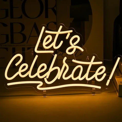 Ineonlife señal de neón "Celebremos" con luces LED de letras en blanco cálido para decoración de pared del dormitorio, palabras alimentadas por USB,