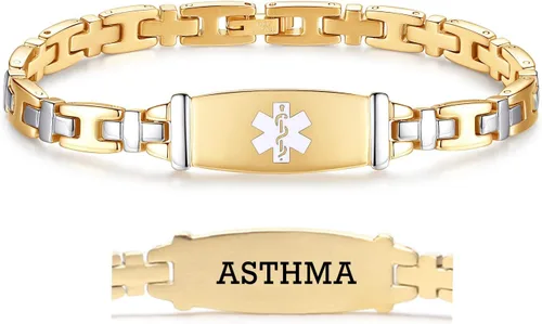 Miniatura 83 de LinnaLove Lady Medical Alert - Pulseras médicas de acero inoxidable para mujer, 7.5 pulgadas