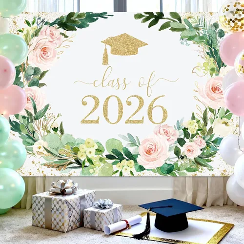 Miniatura 4 de Avezano Fondo floral de graduación guirnalda de flores decoraciones de fiesta de graduación 2026 Congrats Grad Class of 2026 Sesión de fotos fondo