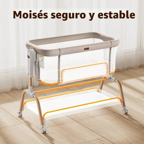 Miniatura 3 de NeoBorn Cuna de 3 en 1 para bebé, cuna junto a la cama para bebé, cuna mecedora con malla transpirable completa, colchón y sábana suave, altura