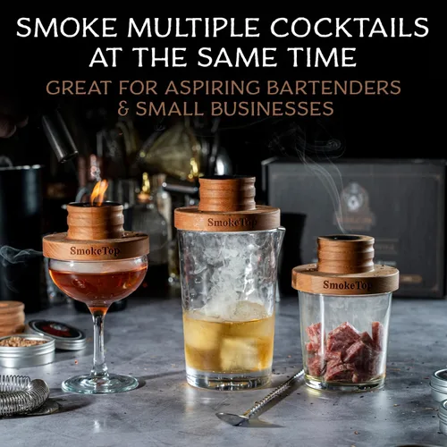 Miniatura 3 de SmokeTop® - Kit de ahumador de cóctel de 5 unidades, ahumador de bebidas prémium para whisky, bourbon, cócteles, herramienta profesional de bar