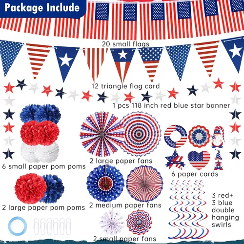 Miniatura 3 de 34 piezas de decoraciones del 4 de julio, suministros para fiesta del 4 de julio, pancarta de estrellas de la bandera de Estados Unidos, accesorios