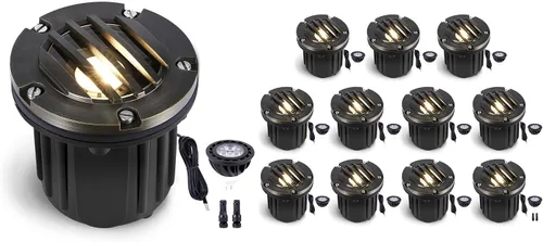 Miniatura 9 de Gardenreet Luces de Pozo de Bajo Voltaje para Exteriores - Latón 12V Bombilla LED Reemplazable Iluminación Empotrada en el Suelo, Accesorio de Tapa