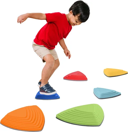 Piedras de equilibrio para niños (paquete de 6), antideslizantes, habilidades motoras gruesas y juego en interiores y exteriores, piedras de salto,