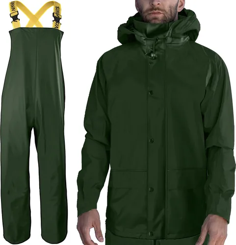 Miniatura 2 de FWG Traje de lluvia para hombre, chaqueta de trabajo impermeable resistente y pantalones con capucha