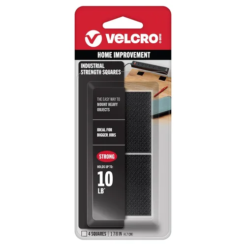 Velcro Brand Cuadrados de Servicio Pesado con Adhesivo | 4 Juegos, Negro | Sujetadores de Gancho y Bucle de Fuerza Industrial | Soporta 10 Libras |