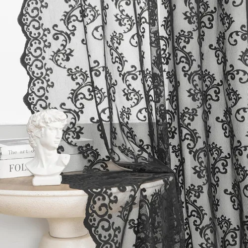 Miniatura 12 de Cortinas de encaje transparentes FOLKSIDE de 72 pulgadas de largo, juego de 2 cortinas florales victorianas de paisley para sala de estar, recámara