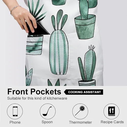Miniatura 5 de Personalized Cacti And Succulents Adult Apron, Kitchen Cooking Aprons for Woman Man, Adjustable Bib Apron with Pocket for Baking, BBQ Crafting