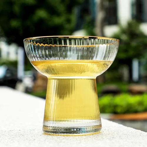 Miniatura 2 de Lysenn Juego de 4 vasos de Margarita sin tallo, elegantes vasos de cóctel con rayas verticales, cristalería soplada a mano de primera calidad