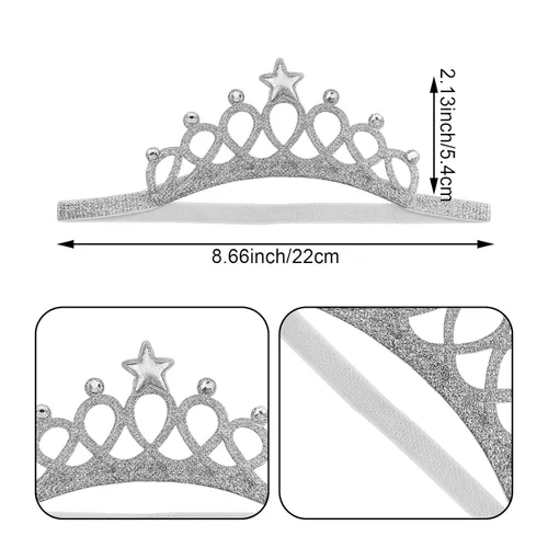 Miniatura 2 de DonLeeving Paquete de 6 diademas de tiara con purpurina para niñas, bandas elásticas para el pelo de princesa para niños pequeños