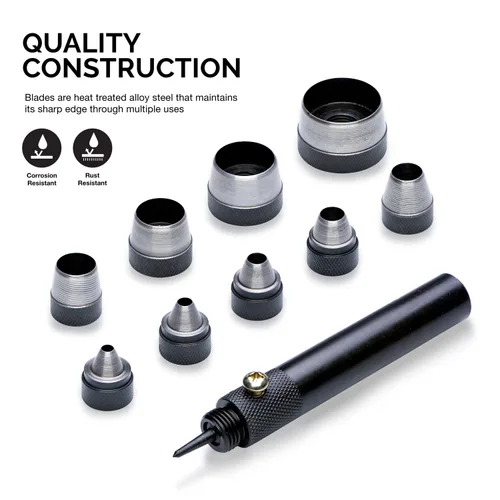 Miniatura 2 de NEIKO 02614A Conjunto intercambiable de perforadoras de agujeros huecos grandes, 10 piezas, herramienta para hacer arandelas, juego de perforadoras