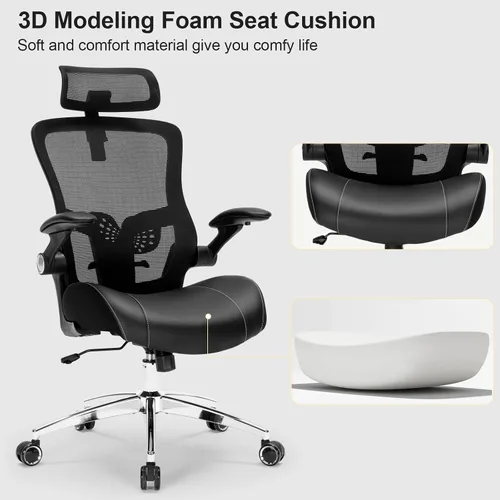 Miniatura 5 de Silla de oficina grande y alta, silla de escritorio ergonómica resistente de 400 libras con cojín de espuma de modelado 3D suave, sillas