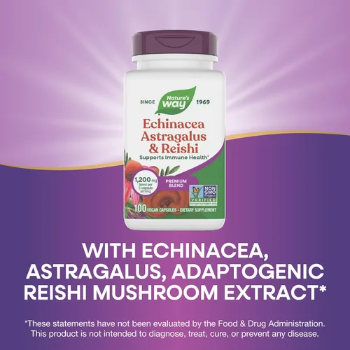 Miniatura 4 de Nature's Way Echinacea Astrágalo y Reishi, Apoyo Inmunológico*, 100 Cápsulas