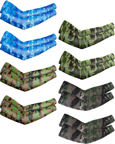 Mudder 8 Pairs UV Sun Protection Cooling Arm Sleeves for Men Women Youth Silk Compression Arm Cover Breathable Outdoors Sport Camouflaje