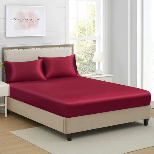 Miniatura 8 de Sábana bajera ajustable de satén de seda tamaño King, sábanas de cama individuales de bolsillo profundo que se venden por separado, sin arrugas, que