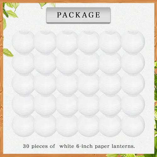 Miniatura 3 de Juego de 30 linternas de papel blanco, faroles colgantes chinos japoneses redondos de 6 pulgadas para bodas, despedidas de soltera, cumpleaños
