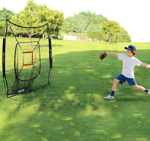 Miniatura 6 de BaseGoal Red de práctica de sóftbol de béisbol de 7 x 7 pies, respaldo de béisbol, con camiseta de bateo, para golpear lanzar, batear, atrapar