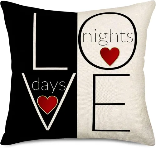 Funda de almohada de amor para el día de San Valentín, color blanco y negro, con corazones rojos, 18 x 18 pulgadas, fundas de cojín de algodón y