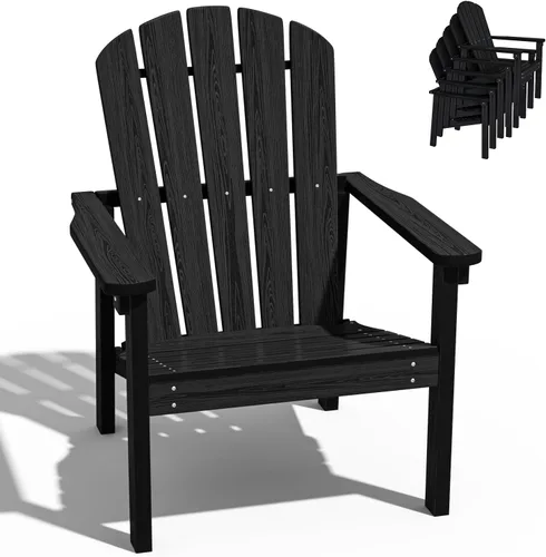 nevilewood Sillas Adirondack Compactas Apilables, 26.3" de Ancho Sillas de Patio de Exterior de HDPE - Diseño Duradero que Ahorra Espacio para Negro