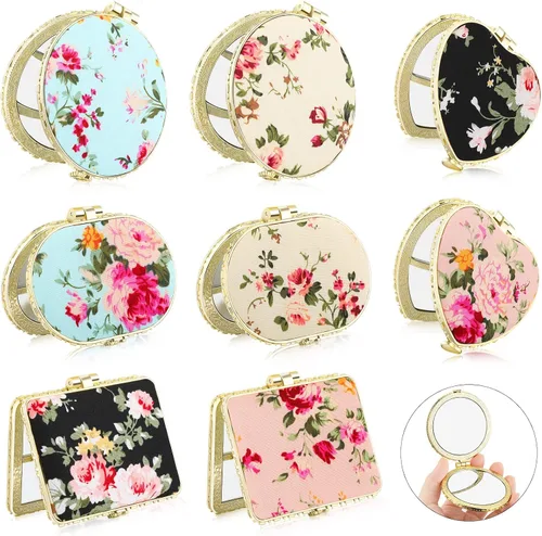 Blulu 8 piezas de espejo compacto a granel para monedero, flor, pequeño, floral, retro, plegable, portátil, espejo de bolsillo, maquillaje vintage