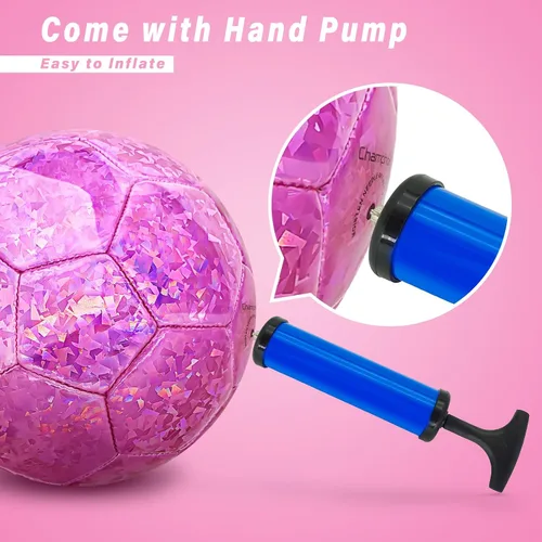 Miniatura 7 de Balón de fútbol de tamaño 2 rosa brillante, pelotas de fútbol para niños pequeños y niños pequeños al aire libre, pelota pequeña brillante