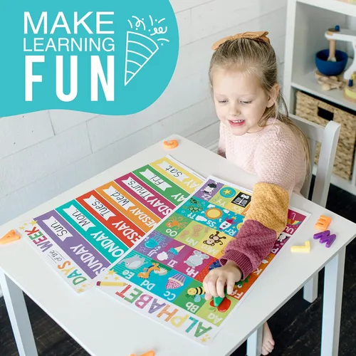 Miniatura 2 de Hadley Designs Calendario de 4 alfabetos, meses del año, clima, días de la semana para niños, tabla ABC para pared para niños pequeños, gráficos