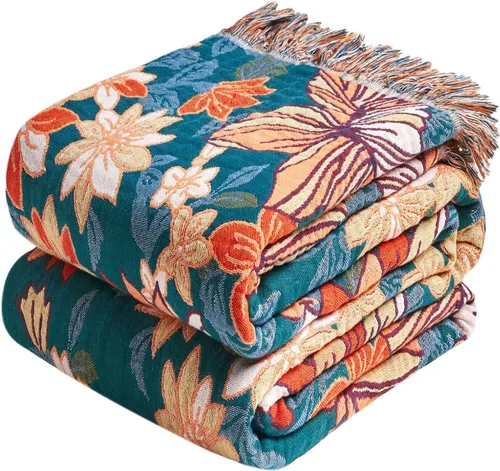 Miniatura 22 de Manta Decorativa Bohemia - Mantas Decorativas de Algodón 100% Suave y Transpirable, 50"x60" Colcha de Algodón Muselina Ligera de 4 Capas, Estampado