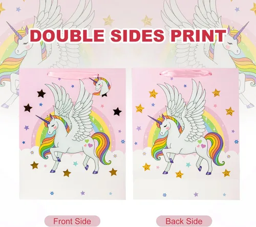 Miniatura 7 de Laidans Bolsa de regalo de unicornios grandes de 13 pulgadas para niñas y niños, baby shower con papel de seda, paquete de 1