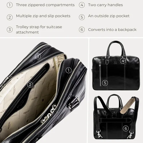 Miniatura 6 de Time Resistance Maletín de cuero para laptop - Bolsa de cuero de grano completo para computadora para hombres y mujeres Cuero