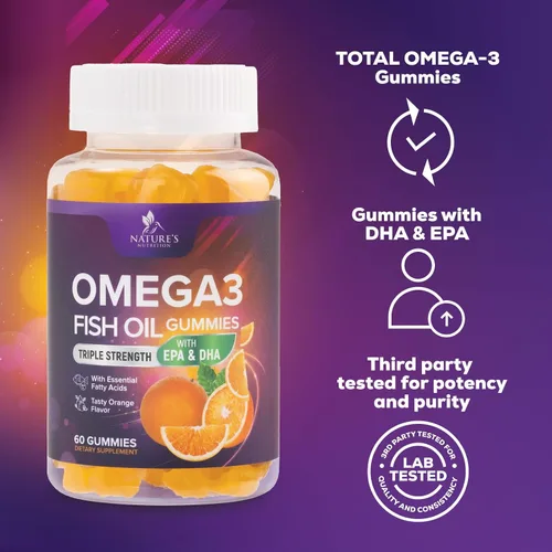 Miniatura 7 de Gomitas de aceite de pescado Omega 3 – 3 veces más fuerza para la salud del corazón, suplemento de goma de aceite de pescado Omega 3 de alta