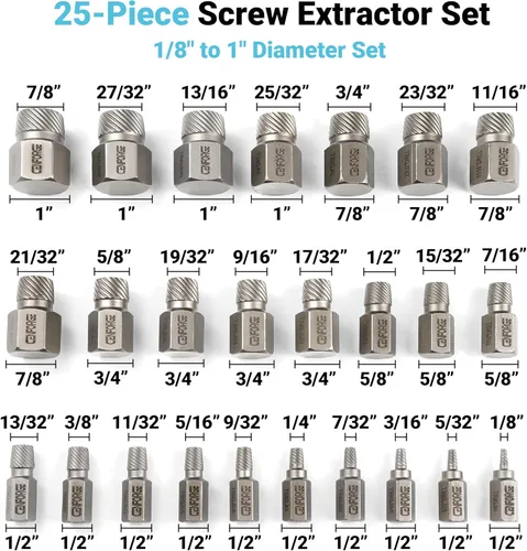 Miniatura 4 de Juego de extractor de tornillos de 25 piezas, cabeza hexagonal, herramienta extractor de pernos fácil de salir, acero de aleación de molibdeno