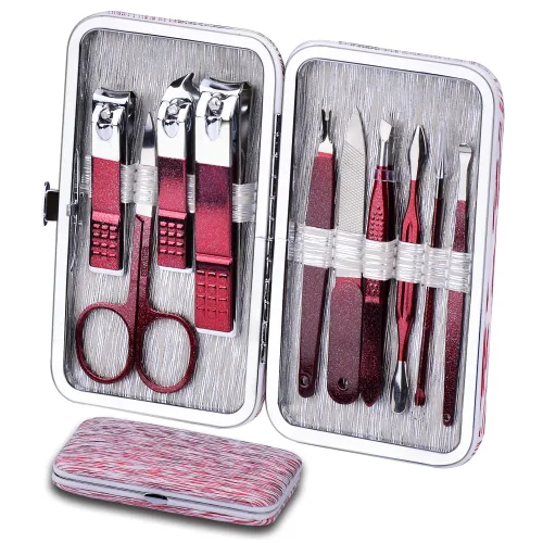 Miniatura 8 de HANTEKAS Juego de manicura 10 en 1 de acero inoxidable, cortaúñas tijeras kit de herramientas de pedicura - Kit de aseo portátil de viaje para Verde