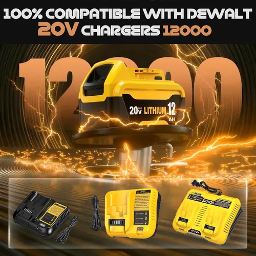 Miniatura 3 de 2 Pack 12.0Ah Extended Runtime Lithium Battery Replacement for Dewalt 20V Max Battery Compatible with Dewalt 20 Volt Battery DCB206 DCB207 DCB204