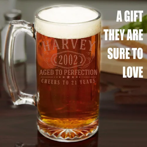 Miniatura 2 de Taza de cerveza de vidrio grabada personalizada de 25 onzas para hombres, Día del Padre, monograma, nombre personalizado, regalos de cerveza Claro