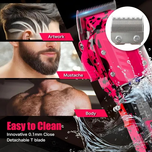 Miniatura 6 de Cortapelos profesional para mujer, kit de peluquería inalámbrico para cortar y arreglar el cabello, juego de cortapelos para corte de pelo de Rosa