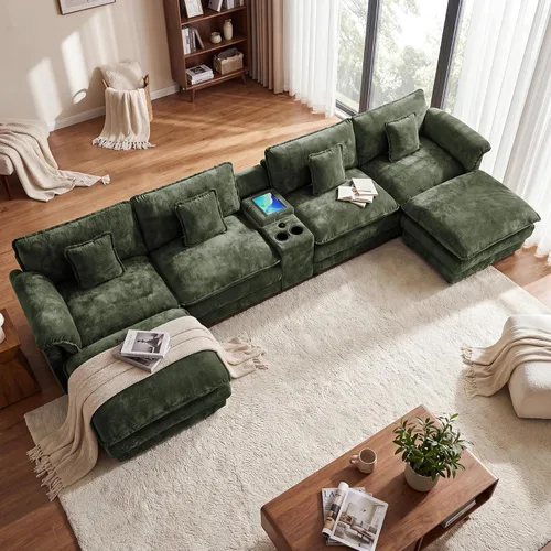 Miniatura 11 de Sofá modular de gran tamaño de 145 pulgadas, sofá de nube en forma de U, moderno juego de sofá de 6 asientos para sala de estar, cómodo asiento Gris