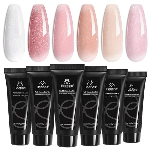 Miniatura 11 de Beetles - Kit de extensión de gel de uñas de polietileno, 6 colores de gelatina nude con solución deslizante, mejora de uñas para principiantes