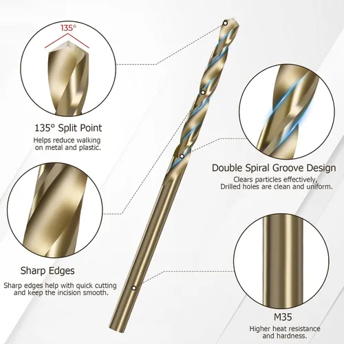 Miniatura 3 de Laicky - Brocas de cobalto M35 de 10 piezas, brocas HSS de 1/8 de pulgada, brocas de punto dividido de 135 grados para metal y madera, brocas