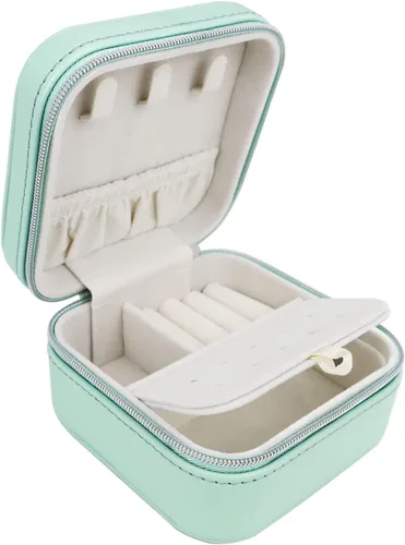Joyero de viaje organizador pequeño joyero Portabel Mini joyero para anillos, aretes, collares, pulseras y lápiz labial, color verde