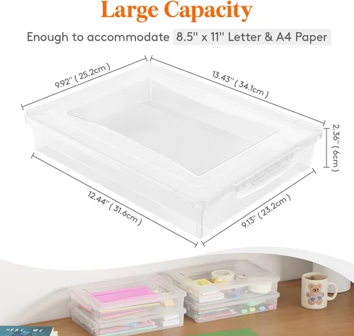 Miniatura 2 de Lifewit Paquete de 2 organizadores de papel, 12.6 x 9.1 in/12 x 9 pulgadas, caja de archivos de plástico multiusos con tapas de cierre, contenedores