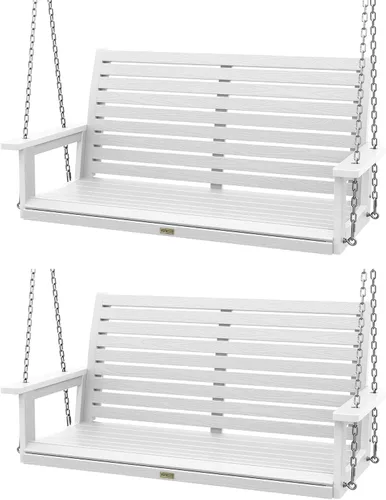 Miniatura 10 de YEFU Columpio colgante para porche al aire libre: banco de columpio de patio de 2 asientos, silla de columpios para todo tipo de clima con cadenas