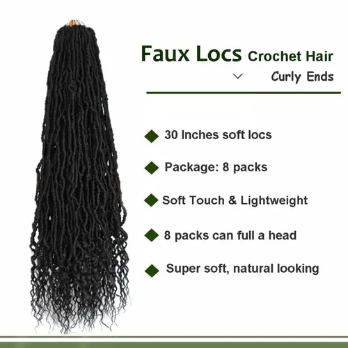 Miniatura 2 de 8 paquetes de rastas sintéticas de ganchillo de pelo rizado de 30 pulgadas, rastas suaves de ganchillo, trenzas bohemias de ganchillo para mujer