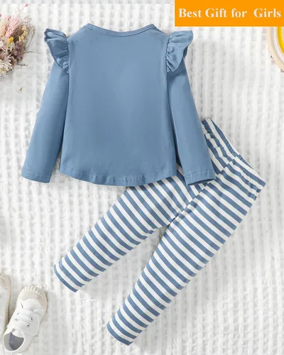 Miniatura 3 de SUNNY PIGGY Conjunto de ropa de bebé niña con volantes para bebé niña de otoño e invierno, conjunto de pantalones acampanados