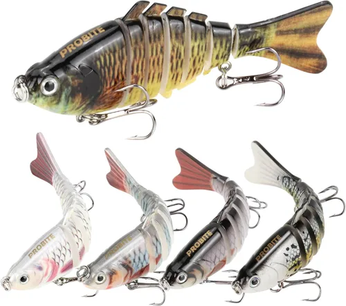 5 piezas de señuelos de pesca realistas – Cebo multiarticulado para lubina, trucha, crappie, lucioperca, lucio, acción realista con ojos de pez 3D y